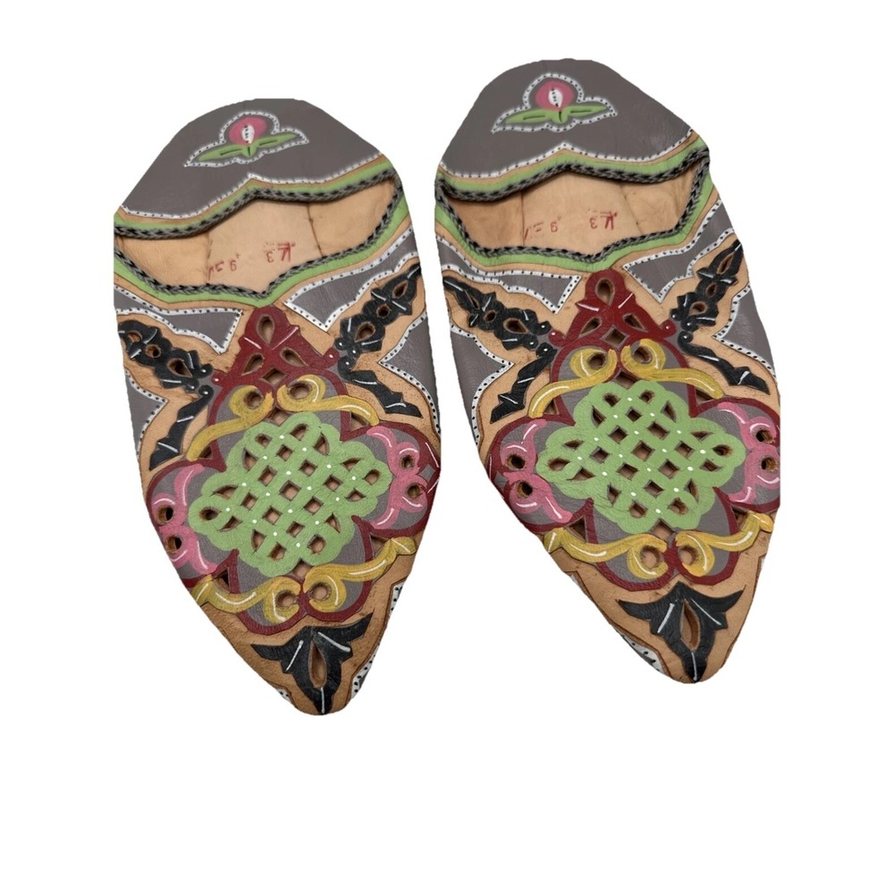 Moroccan Babouche Bohemian Style Handcrafted Cut Outs Slip-On Artsy Unique Sz 39